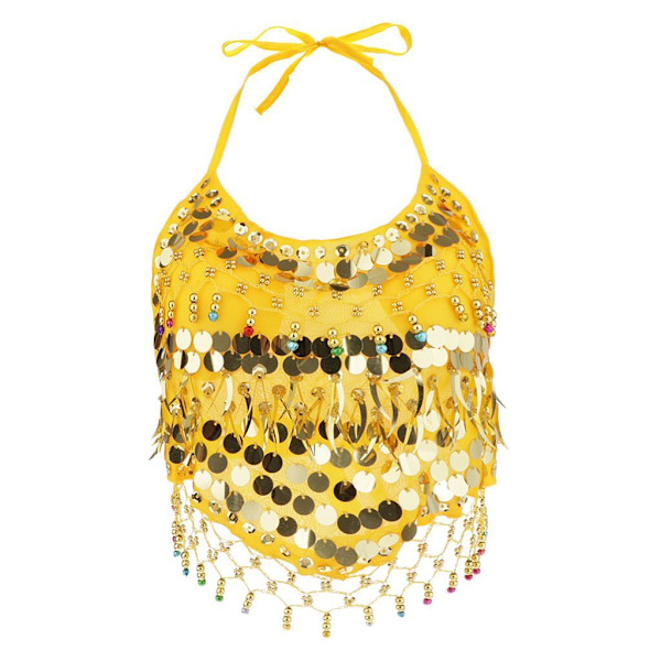 1/2/3 Magdanskostymer BH Halter Top Sequin Performance Yellow 1Set