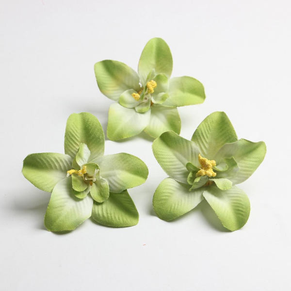 1/2/3 20 st konstgjorda sidenorkidéblomhuvuden för DIY-bröllop Green 1Set