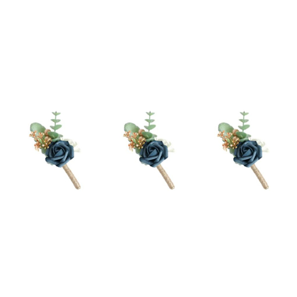1/2/3/5 Stabilt fixerade konstgjorda bröllopsblommor Boutonniere För Mist Blue 3PCS
