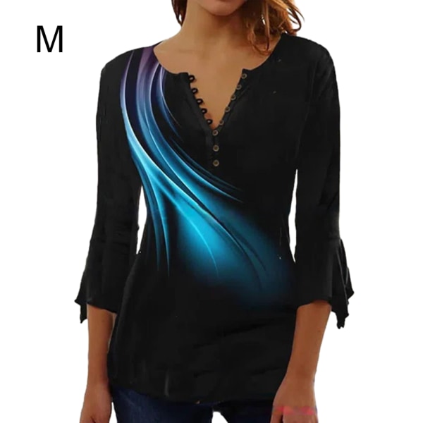 3/4 Sleeve Toppar Swing T-Shirt Sommar Tunika Elegant Långvarig Dark Blue M