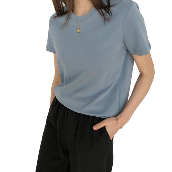 Dam T-shirt sommar rund hals Kort ärm Enfärgad Casual blue XL 5ff1 | blue |  XL | Fyndiq