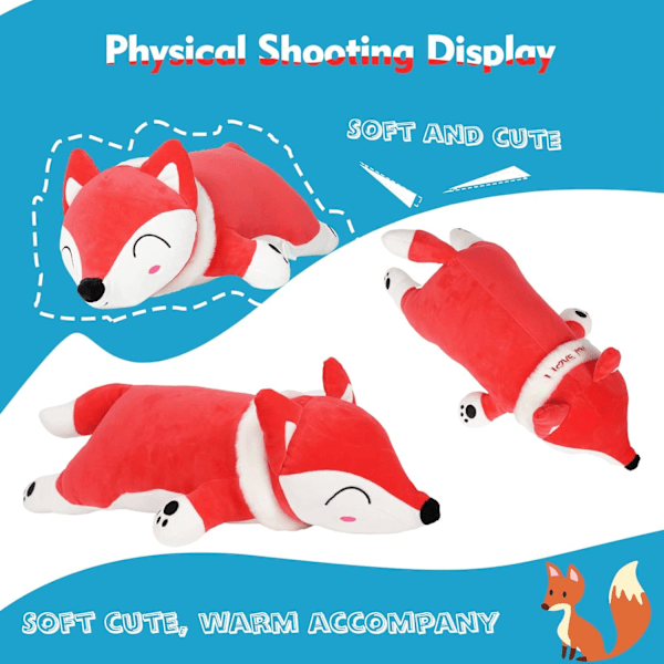 Fox Plyschdjur Kroppspudde, 13.7 tum Söta Röda Mjuka Fox Plushie Kawaii Leksak