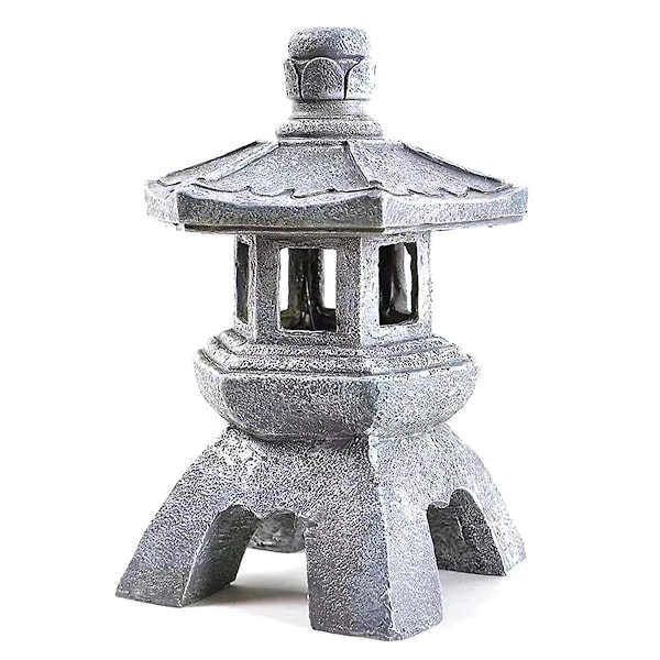 Havehave Tilbehør Ornament Solcelledrevet Resin Pagode Lygte Palads Lygter Tårn Statue Solcellelampe Have Dekoration A Grey