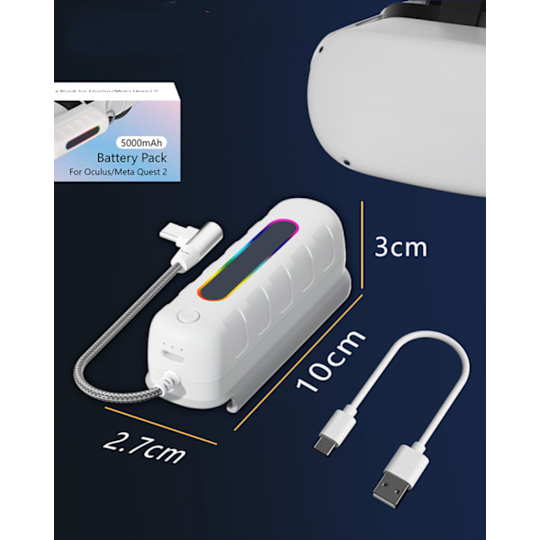 Yhteensopiva Oculus/Meta Quest 2:n ja Questin kanssa, Elite Strap -laturi, 5000 mAh:n pikalataus ja lisäakku 2 tunnin käyttöaikaa varten