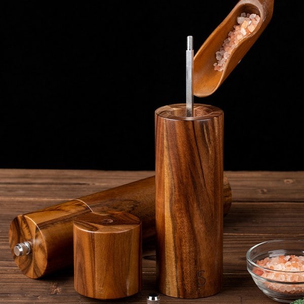 Træsæt med salt og peber, 20 cm manuel salt og peberkværn