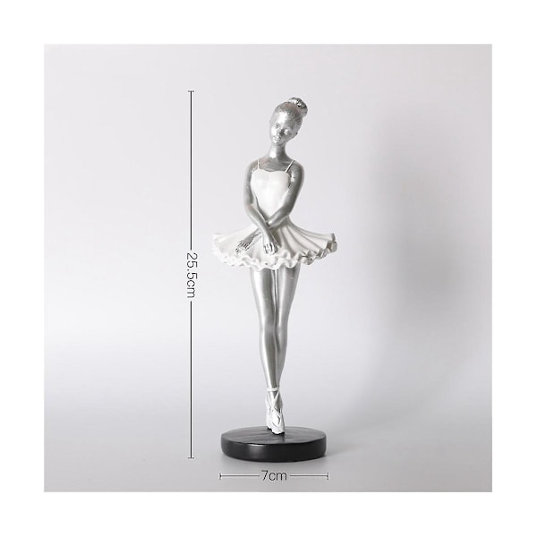 Balletdanser Ornament, dansende pige statue, ornamenter, elegant til soveværelse skrivebord vindueskarm Silver