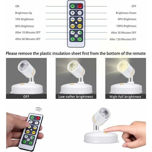Sladdlös Spotlight Batteridriven Bildbelysning Mini Accentlampa Dimbar Inomhus LED-Spotlight med Fjärrkontroll på Alla Väggar Rotationsbar Varm