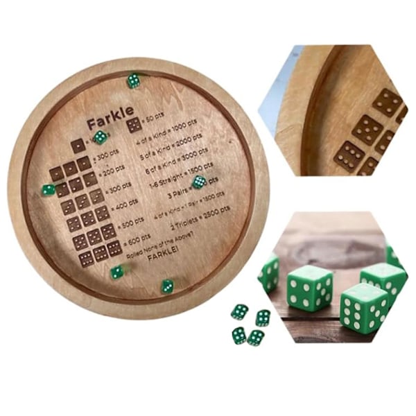 Træ terningbakke til Farkle Classic Dice Game, Farkle Dice Tray, Dice Tray sjove terningbrætspil med 6 terninger til familiefest, 50% tilbud