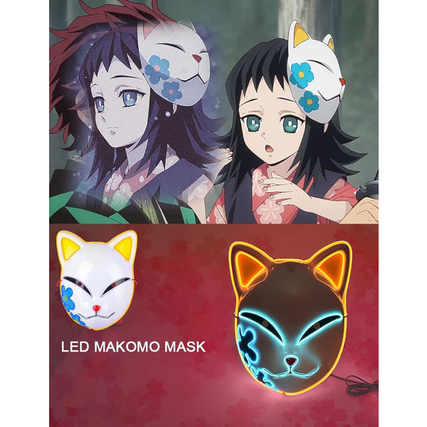 Demon Slayer LED-maske Cosplay Glødende Maske Anime Demon Slayer Cosplay Masquerade Halloween Udklædning