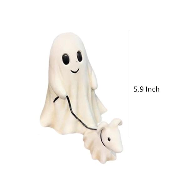 Aaveen kanssa kävelevä koirapatsas, Spooky Ghost Dog Halloween -figuuri, Halloween Ghost Dog -patsaat, Aave kävelee aavekoiransa kanssa A - Boy