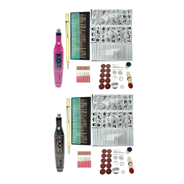 108-delad Graveringsverktygsset, Multifunktionell Graverings Penna med Sladd, DIY Rotationsverktyg för Smycken, Glas, Trä, Metall (svart) black