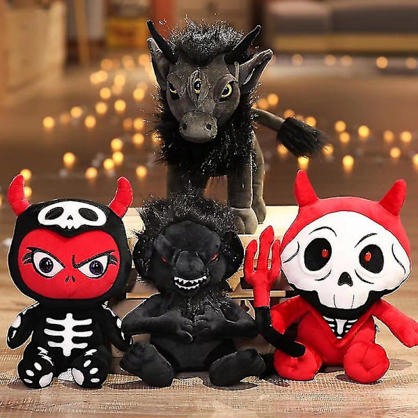 30cm Dark Series Plush Toy Evil Demon Grim Reaper Black Lion Three-eyed Monster Doll Horror Game Ghost Specter Figure Kids Gifts