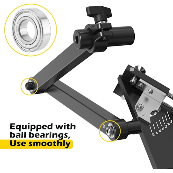Ruoholeikkurin terän teroitin, 15°-45° säädettävä runko kuulalaakeroidulla kahvalla, sopii vasemmille ja oikeille terille, käytä kulmahiomakoneen kanssa, musta