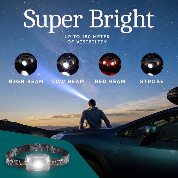 USB laddningsbar LED-huvudlampa - Superljus, vattentät, lätt och bekväm
