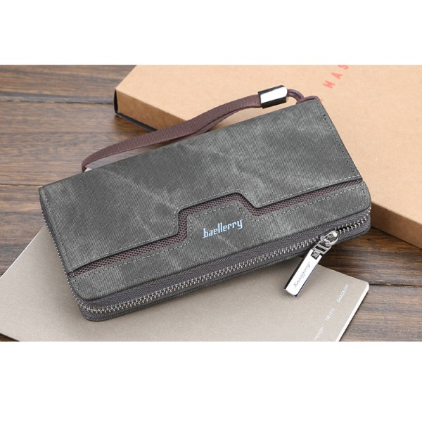 Baellerry lang lynlås til mænd pung PU læder clutch business casual ungdom clutch grå grey