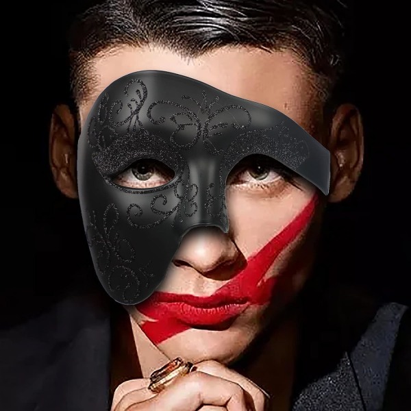 Dekorativ halvansiktsmask Plast ögonmask Halloween ansiktsmask Black