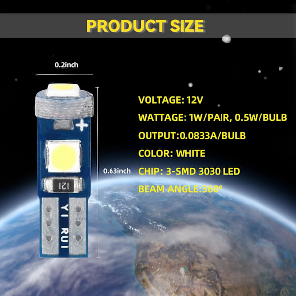 Super Lys LED Instrumentpanelbelysning, T5 37 74 LED Pære med Twist Lock Sokkel PC74 PC37 Instrumentpanel Målerklynge (Hvid) Mærke: NTNEV