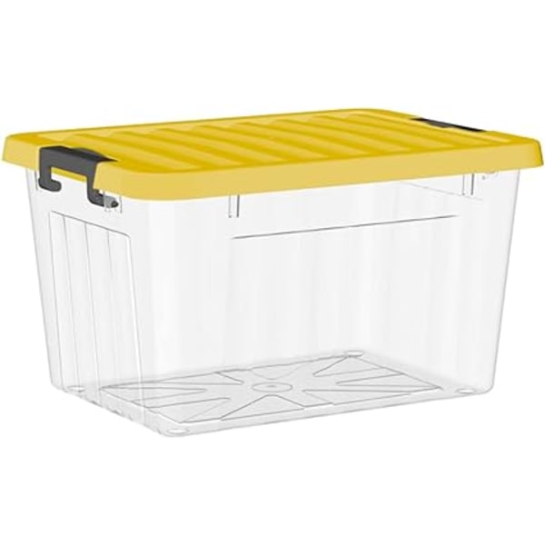 15L x 3 Förvaringslåda i Plast, Transparent Tygbox, Organiseringsbehållare med Hållbart Gult Lås
