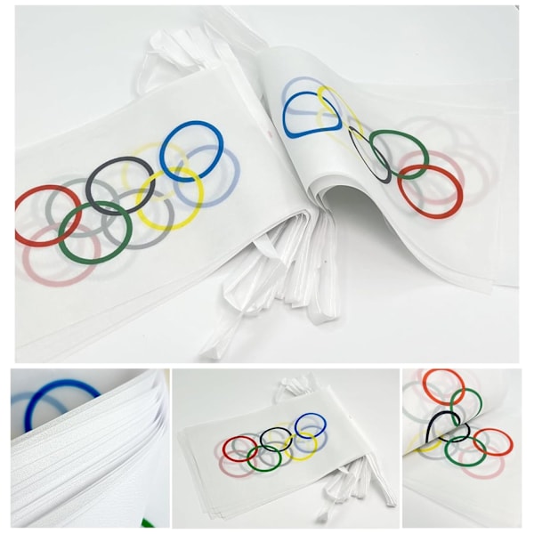 Olympisk flagga, dekoration för olympiska spelen 14*21 cm, baröppning, dekoration för internationella evenemang, 32,8 fot, 20 flaggor (8 st)