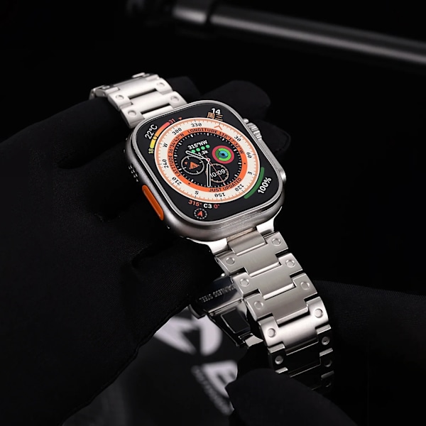 Lyxigt armband i rostfritt stål för Apple Watch Band Ultra 2 49mm 45mm 44mm 42mm Fjärilslås Armband för IWatch 9 8 7 6 5 4 3