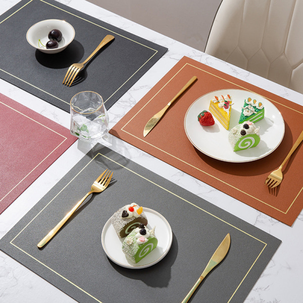 Tvättbar bordstablett set om 2, bordstablett i läder, dubbelsidigt bordstablett i färg, vändbar tvättbar bordstablett