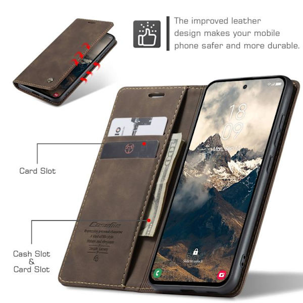 Samsung Galaxy S25 Edge 5G Etui CaseMe 013 Multifunktionelt Horisontalt Flip Læder {ad} Kaffe