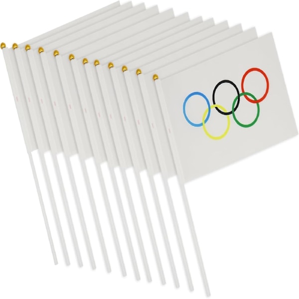 20PCS Small Olympic Flag, Paris 2024 Olympic Games Mini Flags with White Pole, Olympic Games Decoration,14x21cm