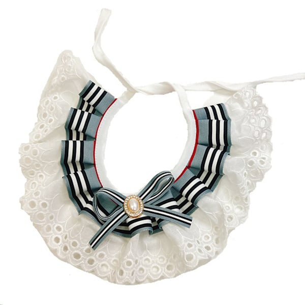 Cat Collar Bib Lace Cat Bandana Bowknot Lace Dogs Scarf Bibs Adjustable Pet Decor Costume Accessories Blue Stripe XL