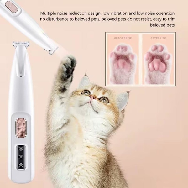 Johdoton lemmikkieläinten karvatrimmeri LED-valolla - hiljainen, ladattava White White