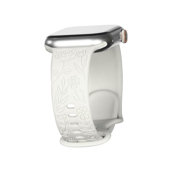 Sopii iwatchS9 876SE Apple Watch -rannekorulle, kohokuvioitu pieni ruusu silikoni Ruusut - valkoinen Ruusut - valkoinen Roses - white 38/40/41mm