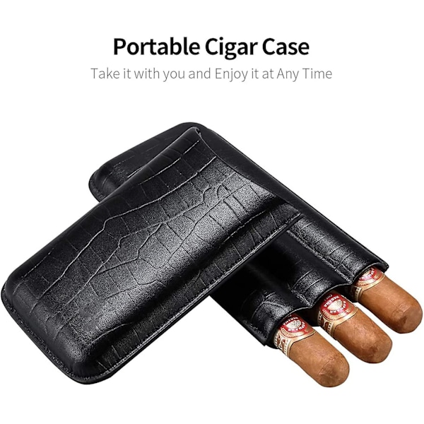 Læder Cigar Etui Rejse Humidor til 3 Cigarer med Cigarsaks