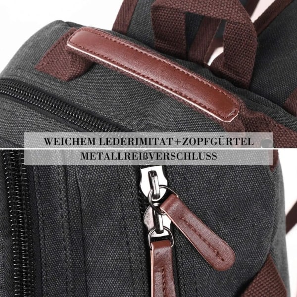 Miesten Canvas 17,3\" Kannettavan Tietokoneen Reppu - 35L Opiskelijareppu Musta