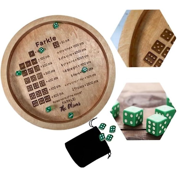 Puinen noppapelti Farkle Classic Dice -peliin, Farkle Dice Tray, Noppapelti Hauskat noppapelit 6 nopalla perhejuhliin, 50 % tarjous