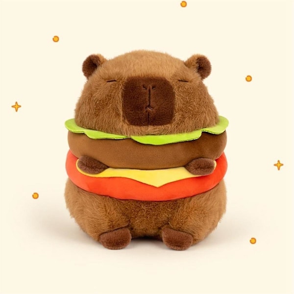 Realistinen Capybara Burger -pehmolelu, söpö Capybara -pehmolelu tyyny Plushie -lelu, pehmeä hampurilainen Foo