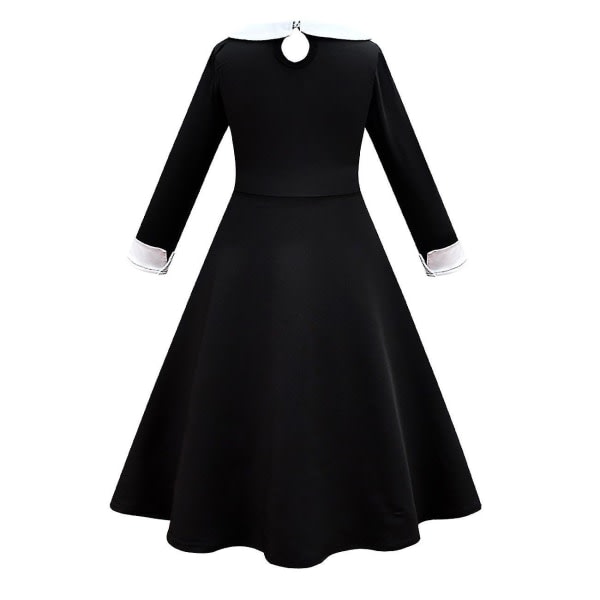 Adams Family Pigernes Wednesday Cosplay rollespilskostume kjole paryk Dress 110cm