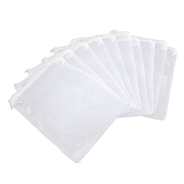 10pcs Aquarium Filter Media Bags Large Mesh Hole Fish Tank Filter Bag with Zipper for Granular Activated Carbon White