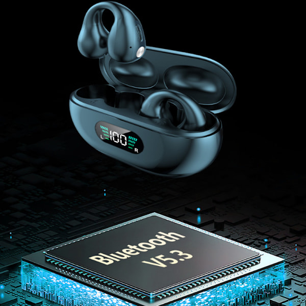 Trådlösa öronklämmor Skelettledningshörlurar, Premium Open Ear Hörlurar Trådlös Bluetooth, för löpning, sport, cykling (Svart )
