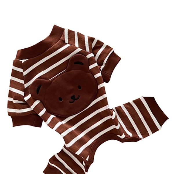 Dog Pajamas Striped Soft Warm Comfortable Fashionable 4 Legs Pet Clothes for Teddy Bichon Brown L