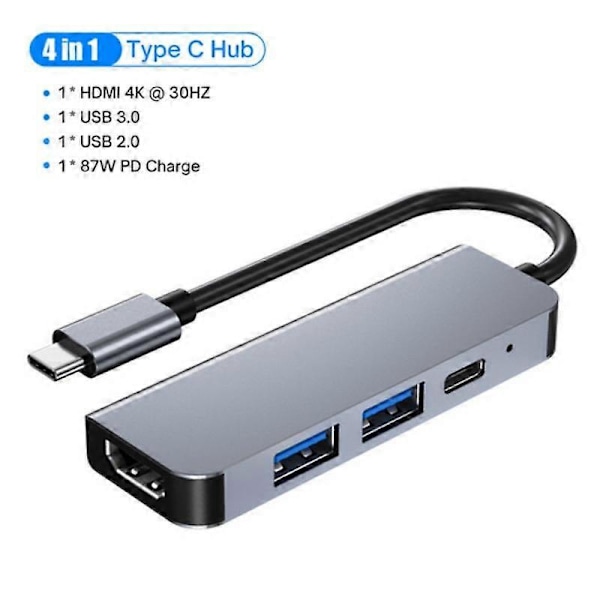 USB C HUB 4K 30Hz Typ C till HDMI-kompatibel PD 87W USB-splitter USB-adapter för Macbook Air Pro USB3.0 HUB TF SD Multi Converter LGL 4-IN-1