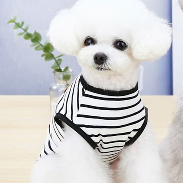 Hundred Stripe Shirt Polyester Fiber Ærmeløs Forår Sommer Kæledyr Tøj Let Hvalp Shirts Til Små Mellemstore Hunde Katte Sort M