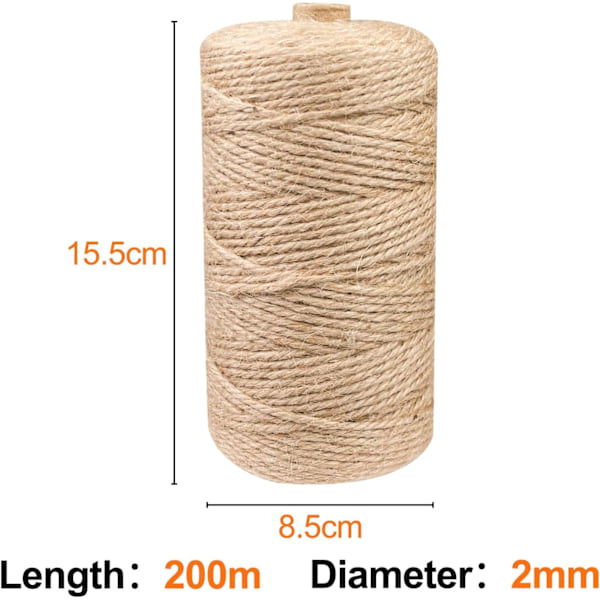 Jutesnöre, (2 mm/200 m), för förpackning, DIY-hantverk