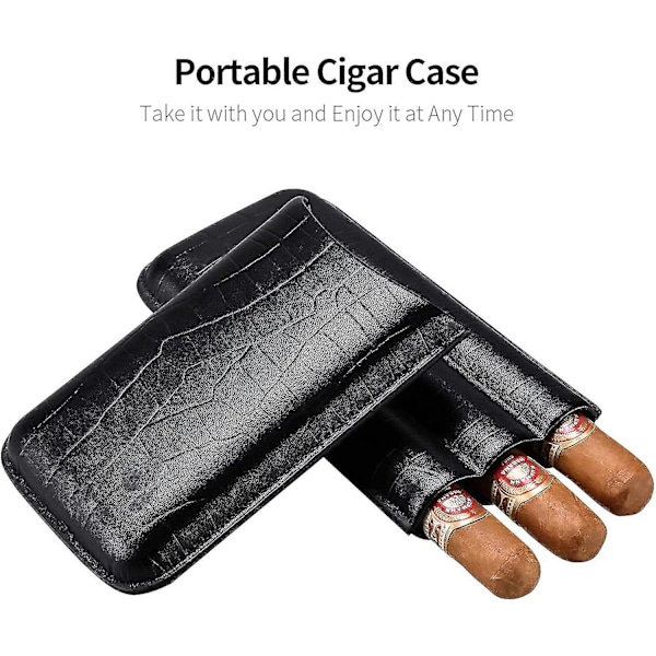 Brunlæder Cigar Etui Rejse Humidor Til 3 Cigarer Med Cigarsaks