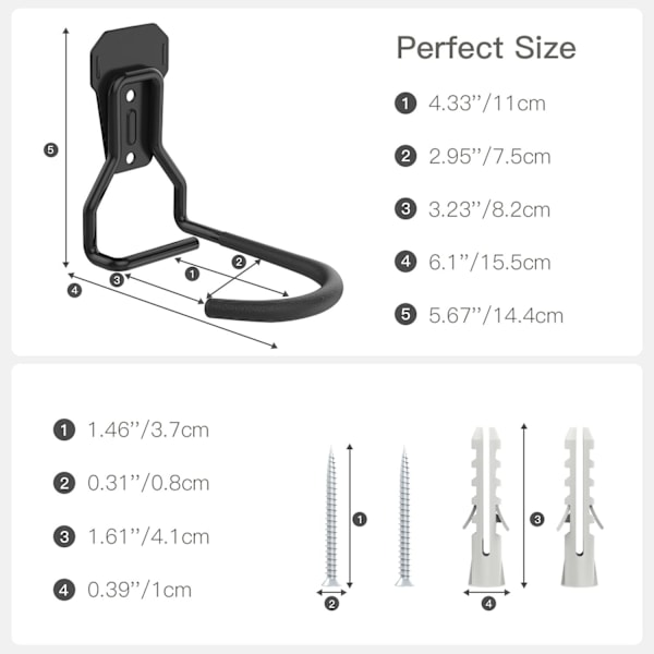 2-pack Cykelväggfästen - Kraftiga L-formade järnkrokar, Vertikal förvaringshängare för hem/garage Cykelorganisatör