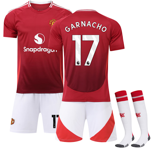 2024-2025 Manchester United Hemma Barn Fotbollströja Kit No.17 Garnacho