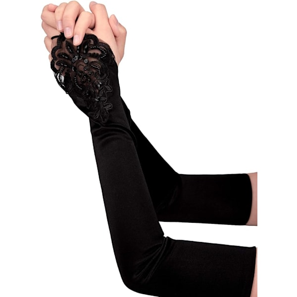 20-tals Kläder Accessoarer Set Damhandskar Armärmar - Perfet black