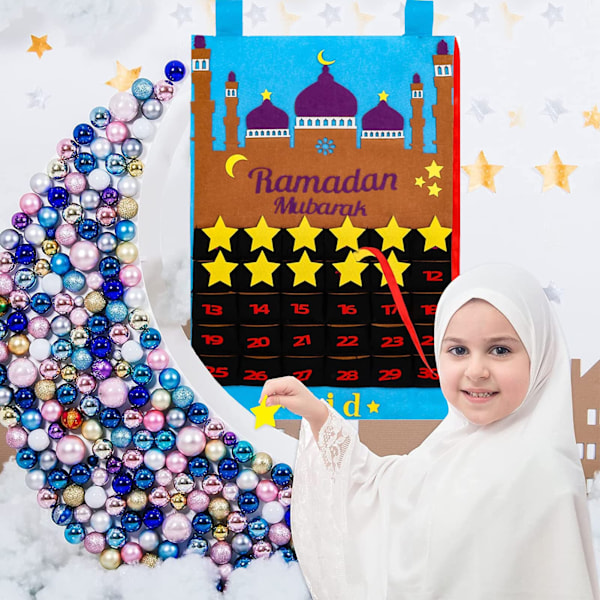 Ramadan Kalender för Barn - 2024 Ramadan Kalender med Eid Mubarak Nedräkning - Filt Design - Perfekt för Ramadan Dekoration