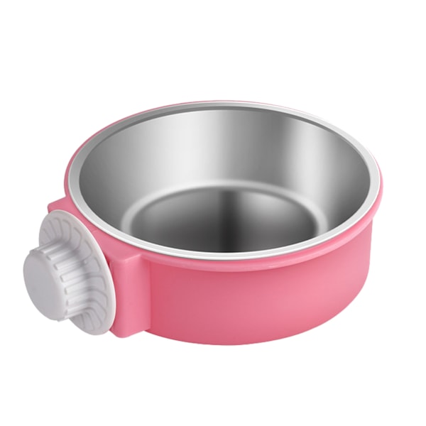 Box Dog Bowl Stainless Steel Fall Resistance Hanging Pet Cage Bowl Cage Coop Cup for Cats Rabbits Pink