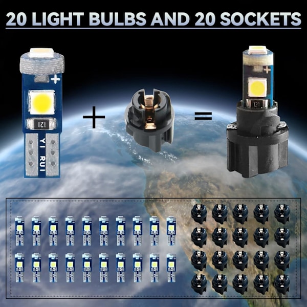 Super Lys LED Instrumentpanelbelysning, T5 37 74 LED Pære med Twist Lock Sokkel PC74 PC37 Instrumentpanel Målerklynge (Hvid) Mærke: NTNEV