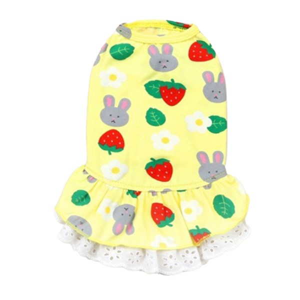 Dog Dress Strawberry Rabbit Pattern Cute Fashionable Pet Clothes For Spring Summer Small Dogs Yellow XL