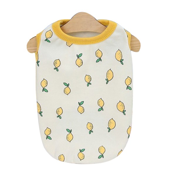 Dog Vest Lemon Pattern Comfortable Lovely Breathable Cotton Dog Clothes Pet Outfit for Summer Beige M